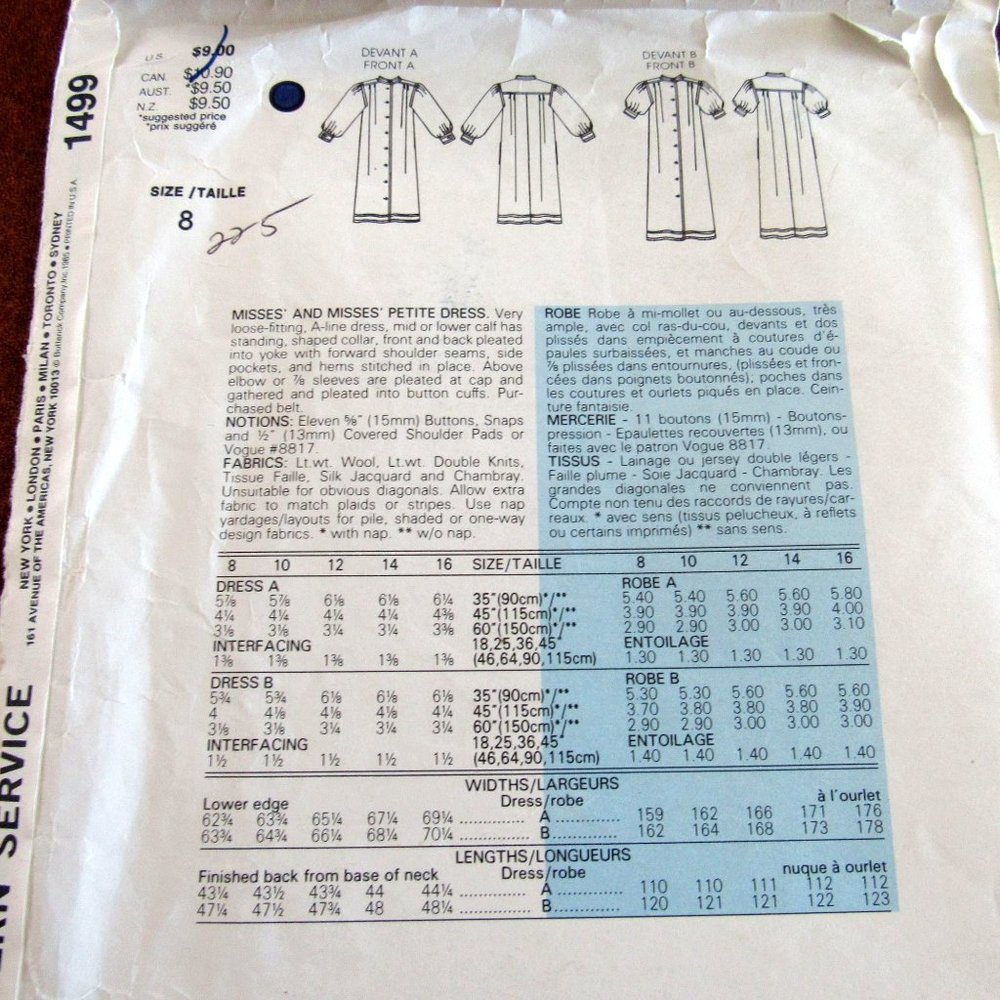 Vintage 1985 Designer Jean Muir Sewing Pattern 1499 Dress Size Womens 8 - Picture 3 of 6